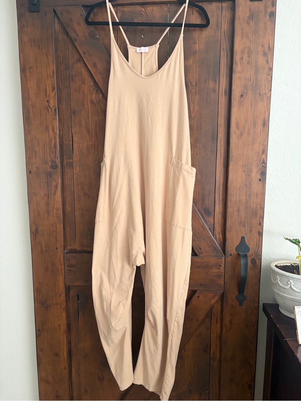 Pink Lily Beige Spaghetti-Strap Jumpsuit with Side Pockets